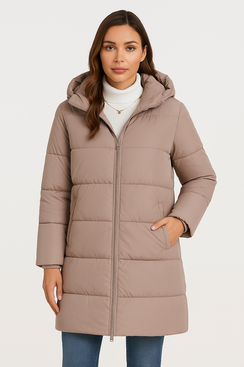Rivière d’Or Gewatteerde Jas – Slim Fit Halflang – Capuchon Glanzende Afwerking – Dames