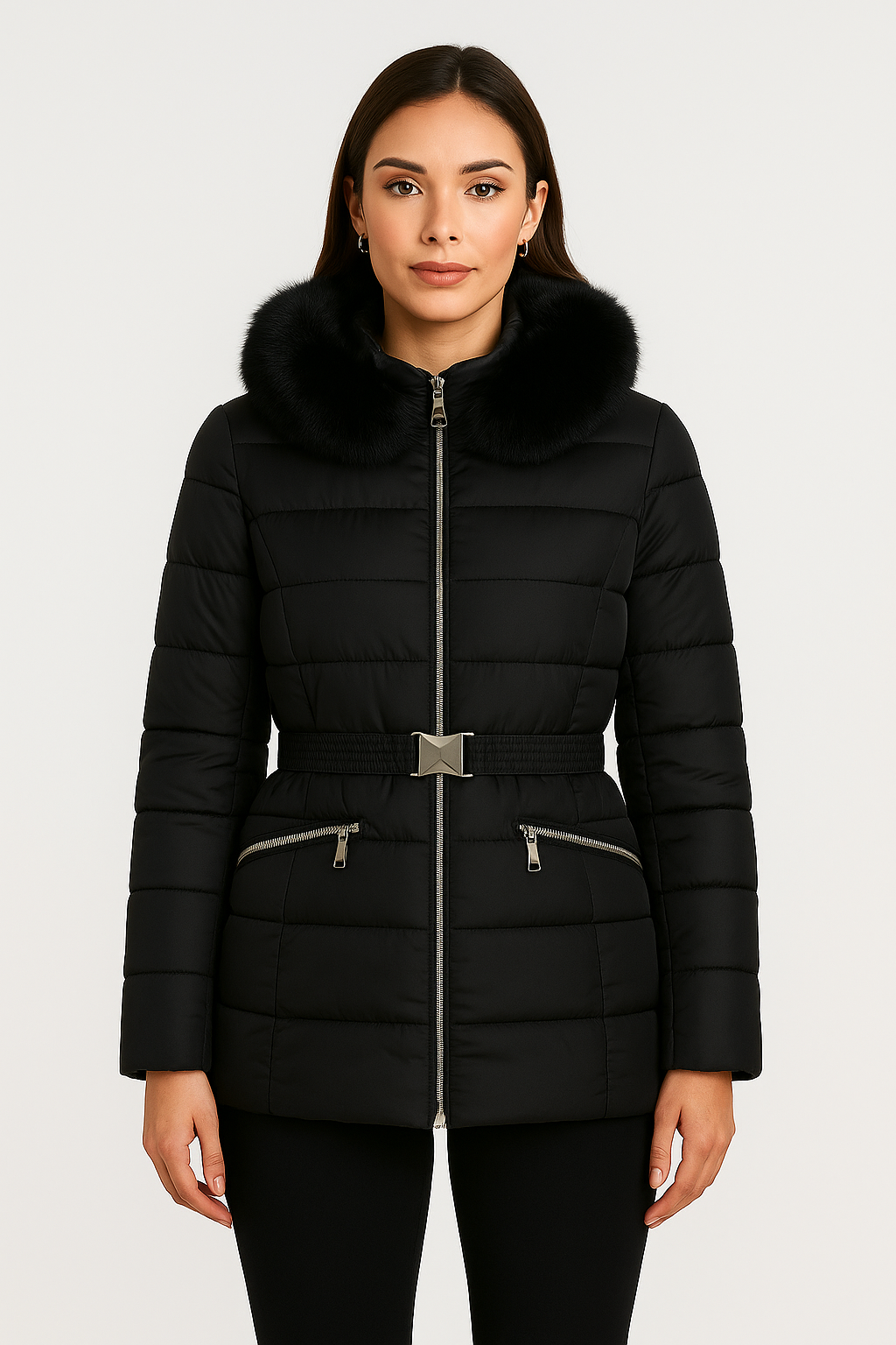 Rivière d’Or Puffer Jas – Gewatteerd Getailleerd – Afneembare Capuchon met Bont – Dames