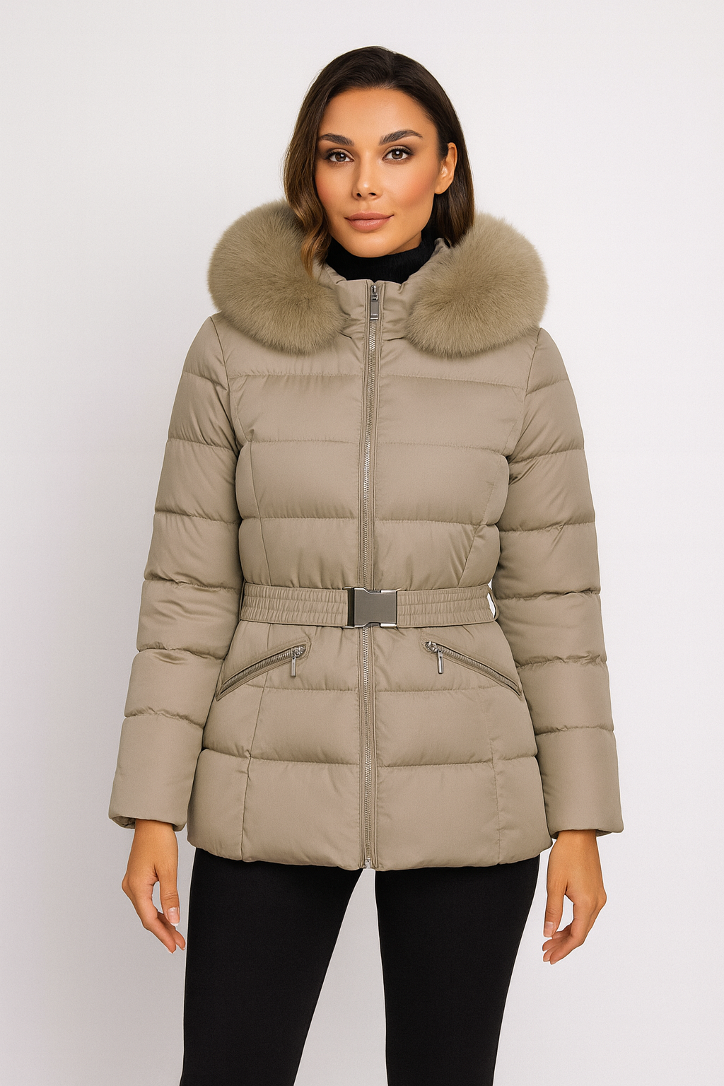 Rivière d’Or Puffer Jas – Gewatteerd Getailleerd – Afneembare Capuchon met Bont – Dames