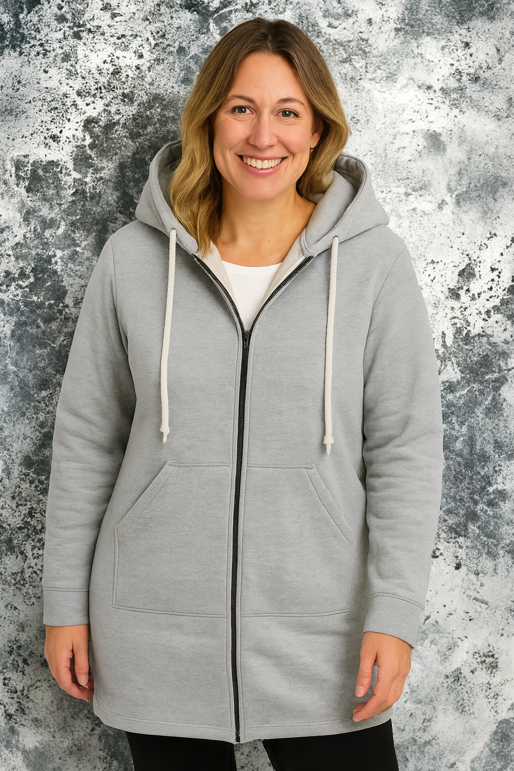Rivière d’Or Lange Jas – Relaxed Fit Katoenmix – Capuchon met Rits & Patchzakken – Dames