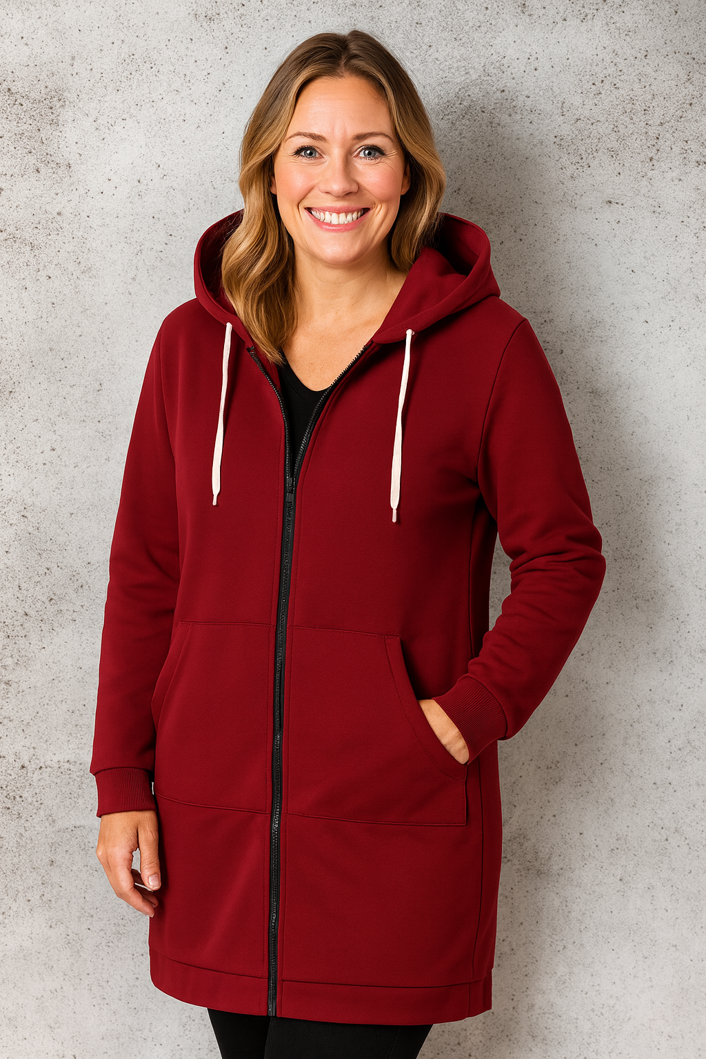 Rivière d’Or Lange Jas – Relaxed Fit Katoenmix – Capuchon met Rits & Patchzakken – Dames
