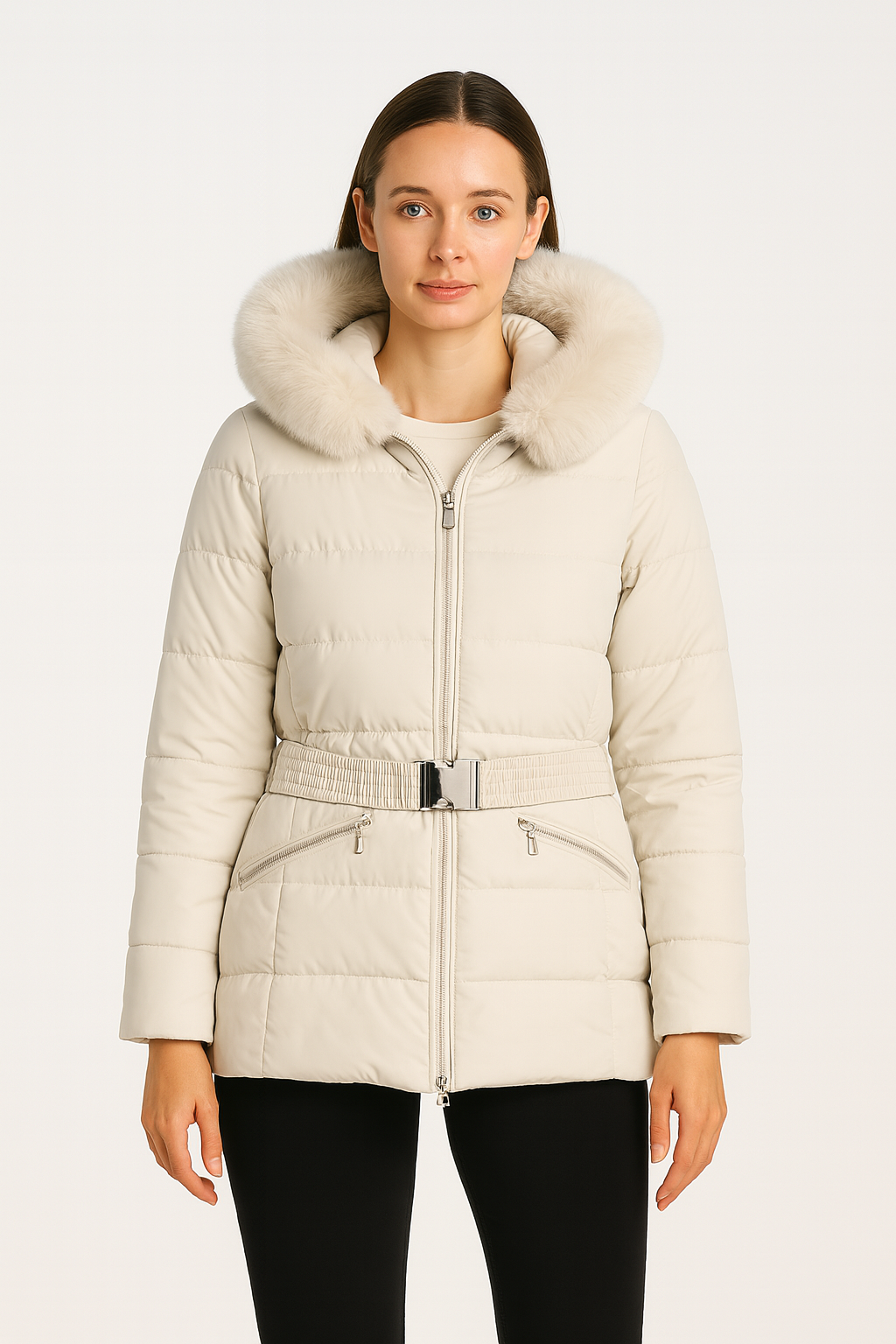 Rivière d’Or Puffer Jas – Gewatteerd Getailleerd – Afneembare Capuchon met Bont – Dames
