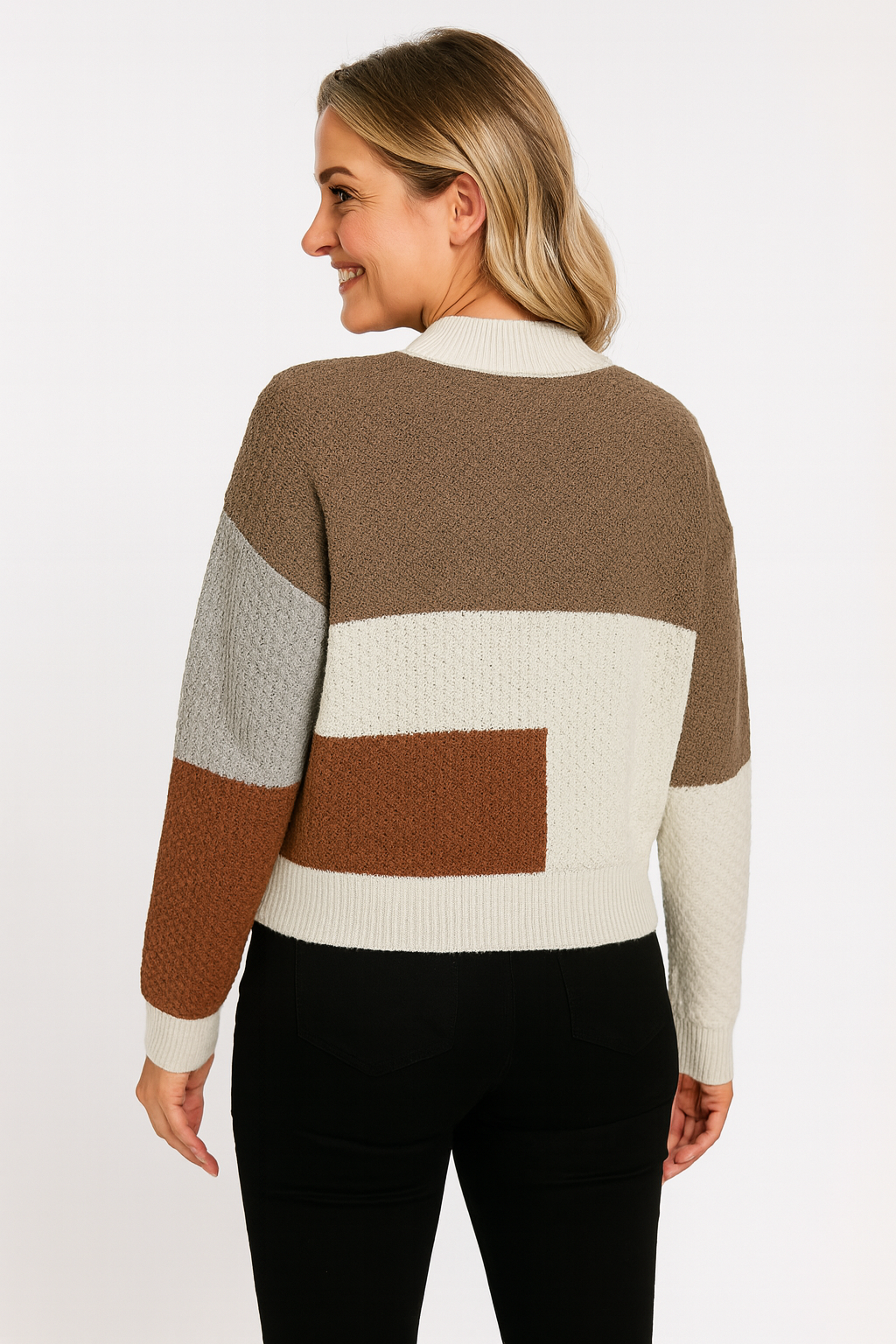 Rivière d’Or – Dames Trui – Relaxte Pasvorm – Gebreid met Textuur – Patchwork Ontwerp