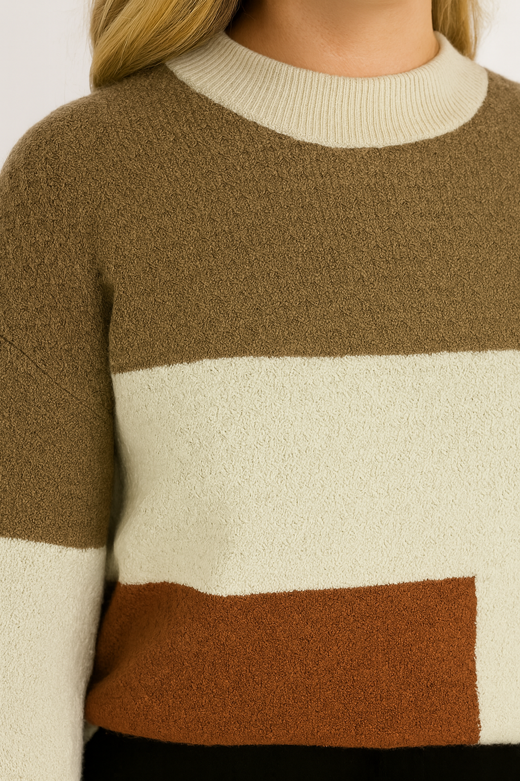 Rivière d’Or – Dames Trui – Relaxte Pasvorm – Gebreid met Textuur – Patchwork Ontwerp