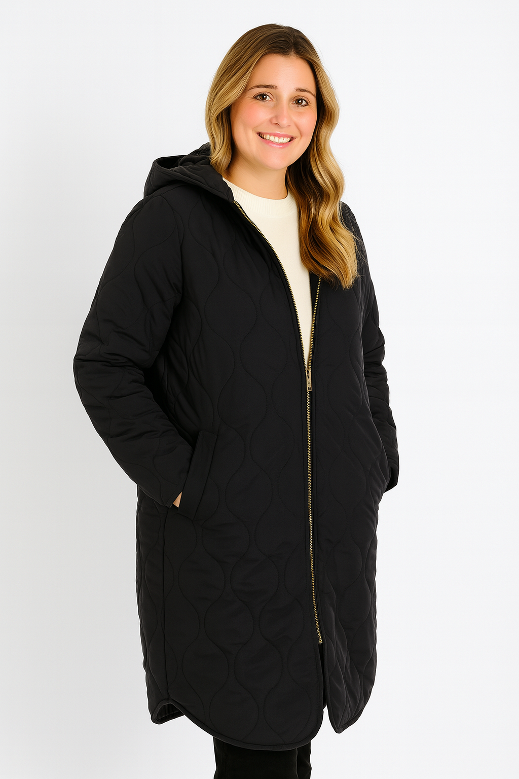 Rivière d’Or Gewatteerde Jas – Oversized Lang – Capuchon met Rits – Dames