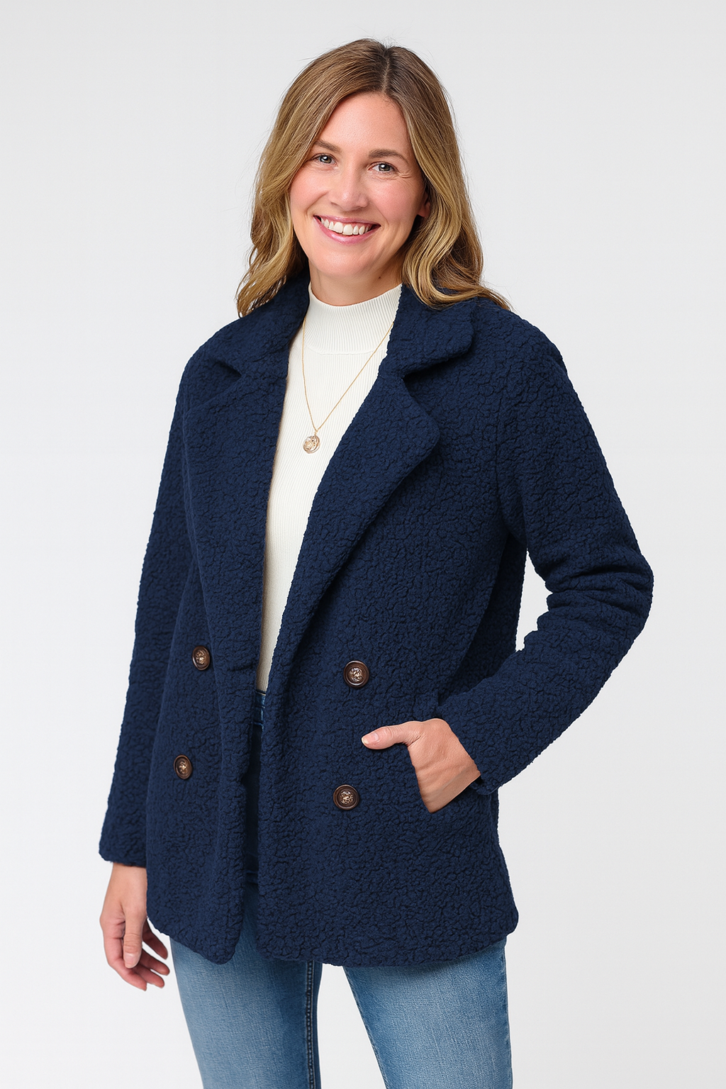 Rivière d’Or Oversized Jas – Fuzzy Textuur – Relaxed Fit met Revers & Knopen – Dames