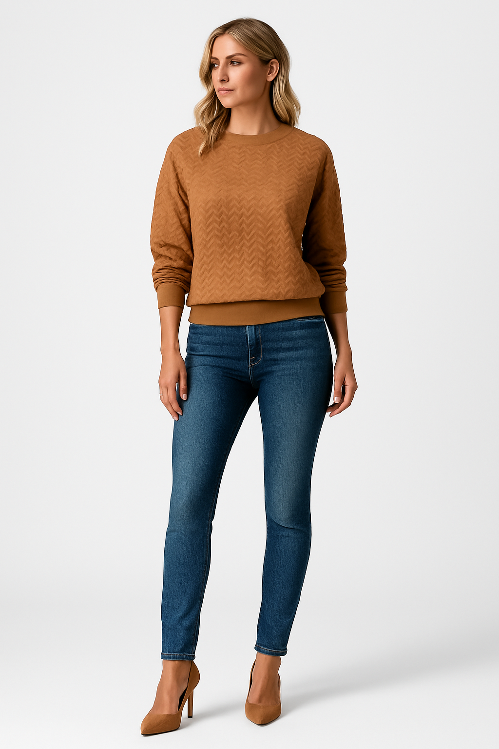 Rivière d’Or – Dames Sweatshirt – Relaxed Fit – Chevronstructuur – Raglanmouwen