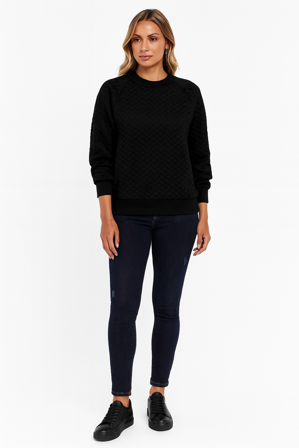Rivière d’Or – Dames Sweatshirt – Relaxed Fit – Chevronstructuur – Raglanmouwen