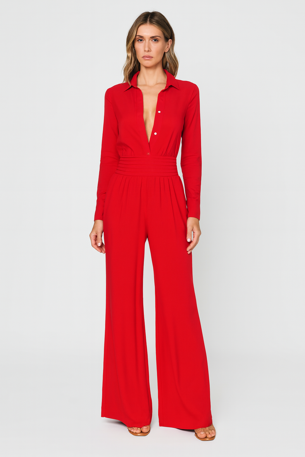Rivière d’Or Jumpsuit – Knoopsluiting & Elastische Taille – Dames