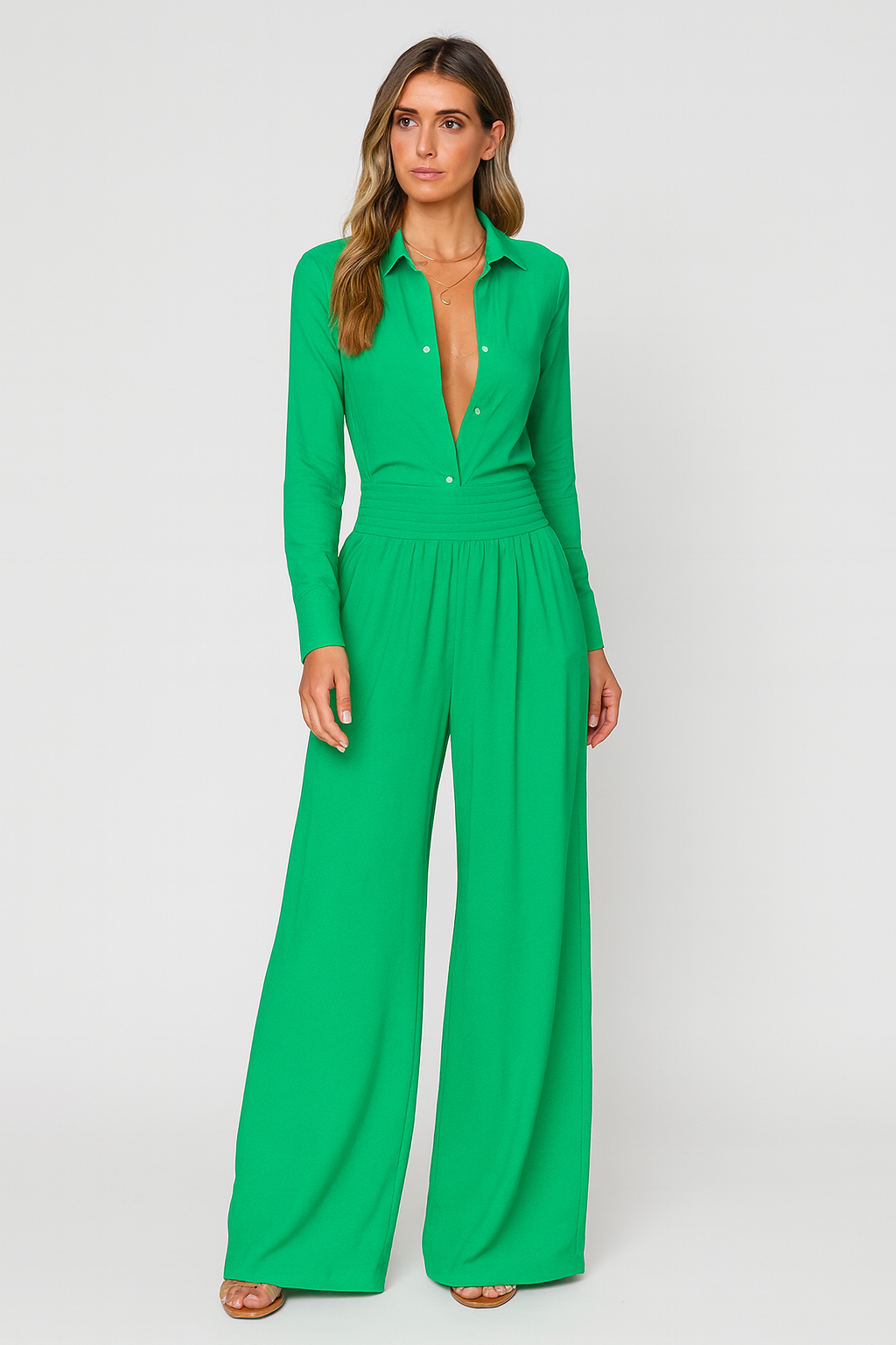 Rivière d’Or Jumpsuit – Knoopsluiting & Elastische Taille – Dames