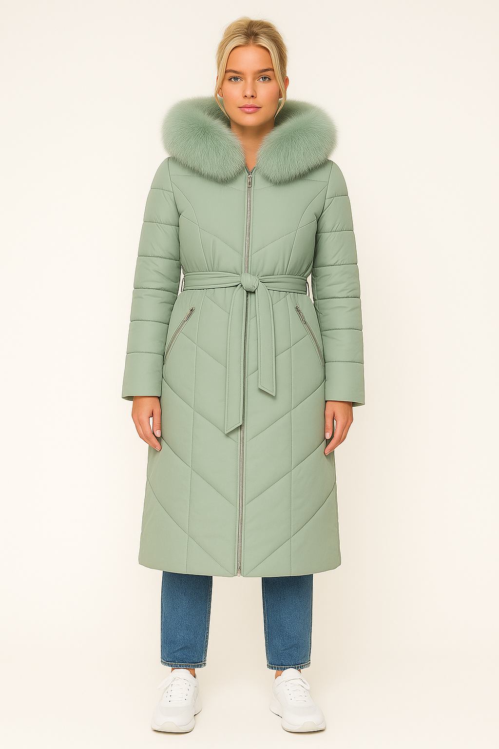 Rivière d’Or Puffer Jas – Lang Gewatteerd – Capuchon met Imitatiebont – Dames