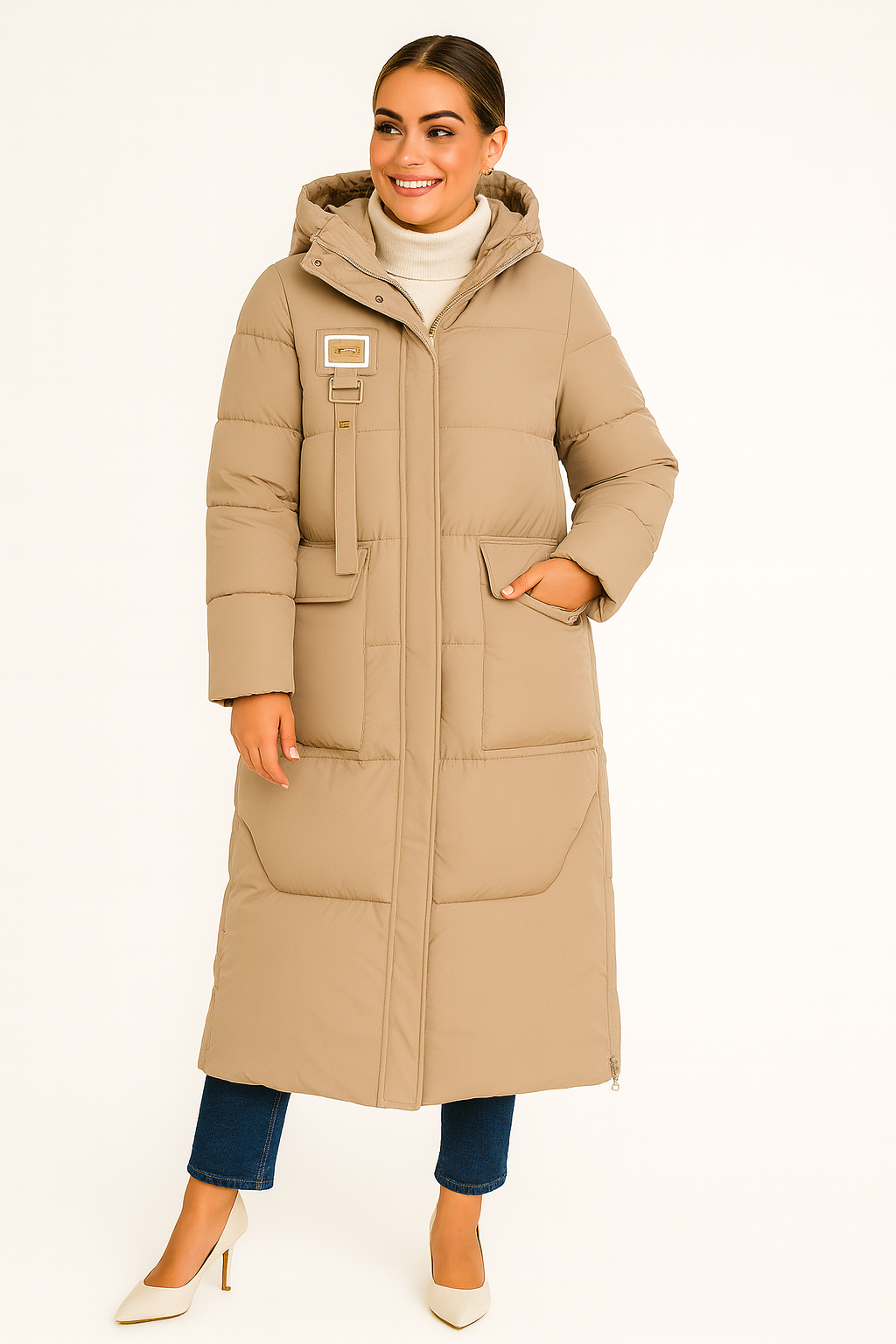 Rivière d’Or Gewatteerde Jas – Oversized Volledig Lang – Capuchon Warm Gevoerd – Dames