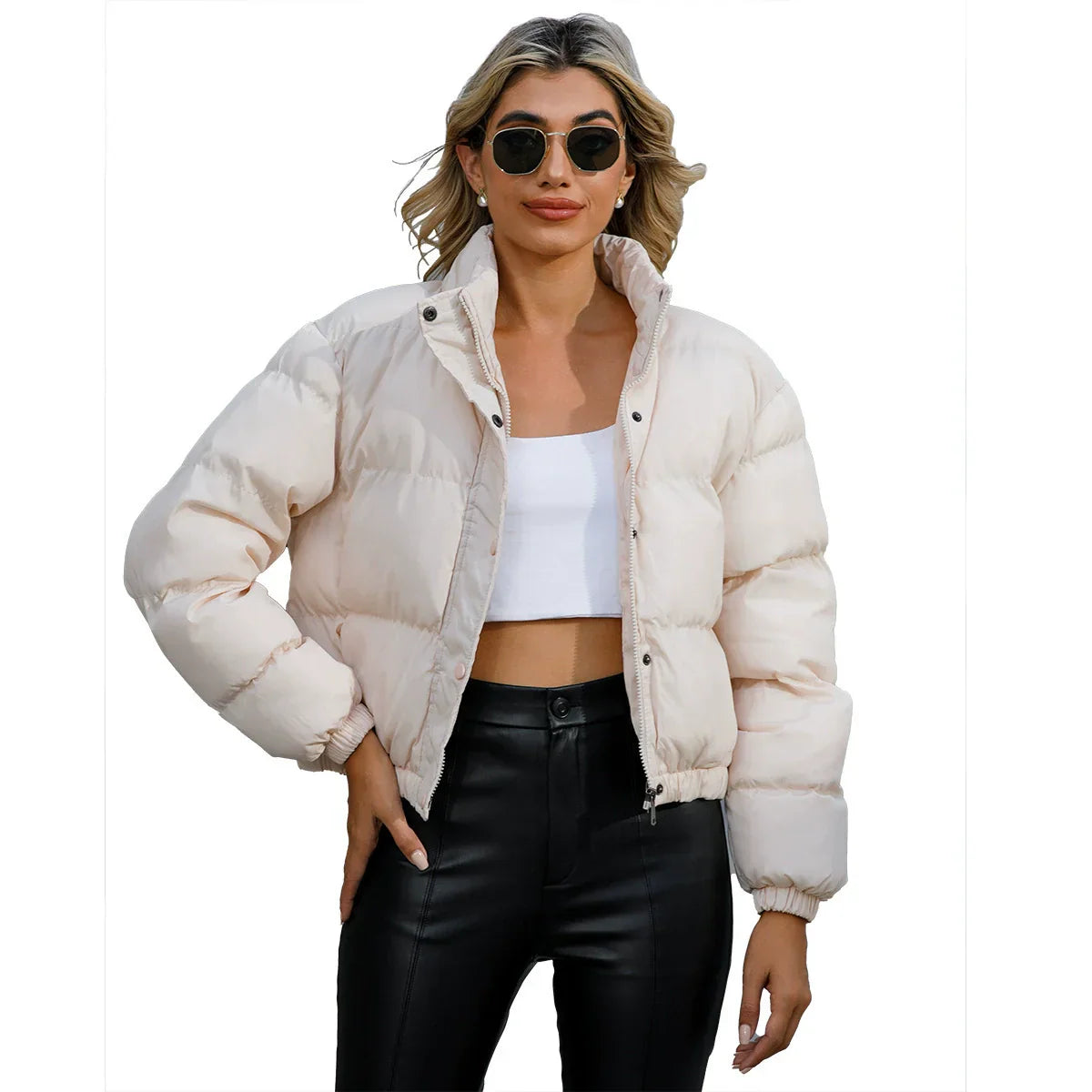 Rivière d’Or Puffer Jas – Oversized Cropped – Hoge Kraag met Trekkoord Zoom – Dames
