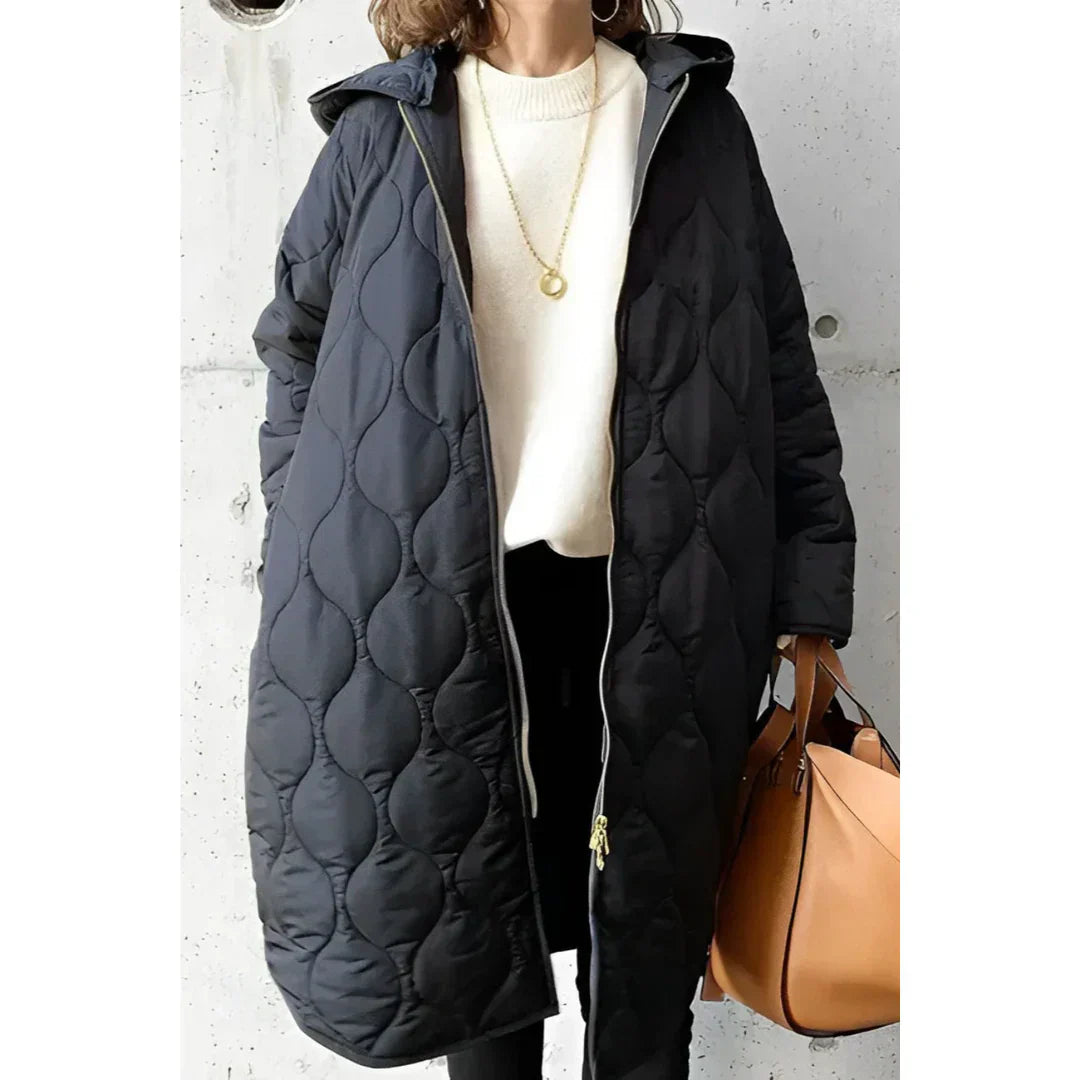 Rivière d’Or Gewatteerde Jas – Oversized Lang – Capuchon met Rits – Dames