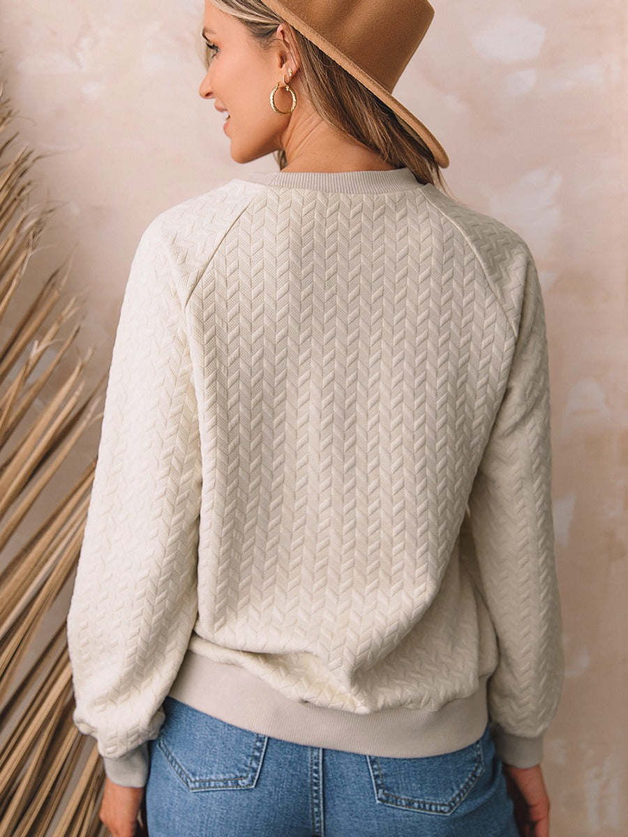 Rivière d’Or – Dames Sweatshirt – Relaxed Fit – Chevronstructuur – Raglanmouwen